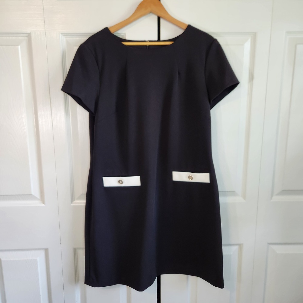 Tommy Hilfiger Navy Blue Short Sleeve Sheath Dress with Contrast Pockets Size 14